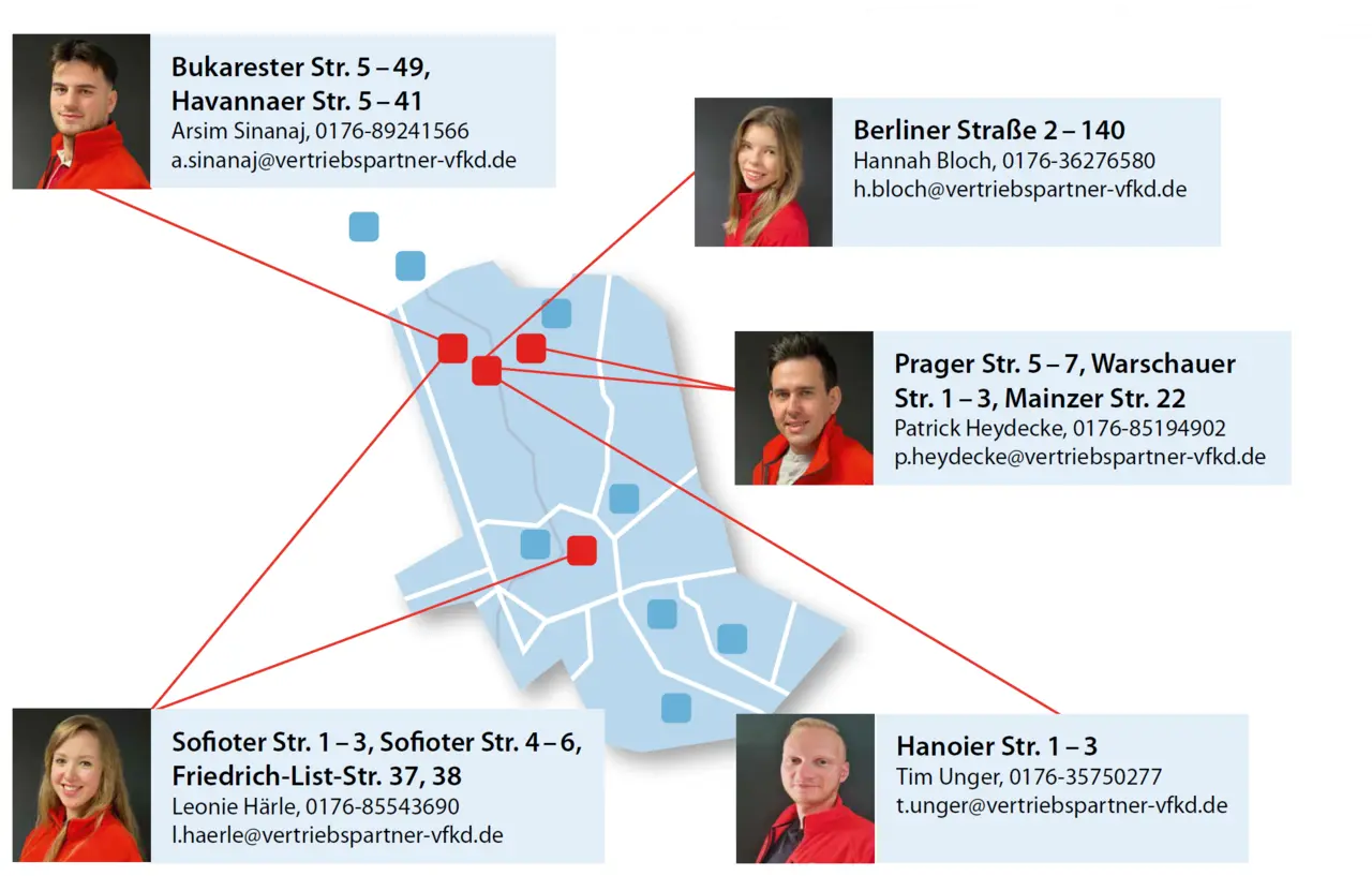 Vertriebsmitarbeiter und Standorte auf einer Karte von Vodafone