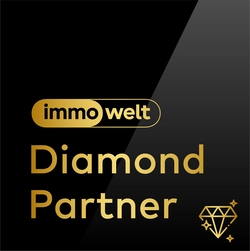 immowelt Diamond Partner, schwarzes Logo mit goldener Schrift