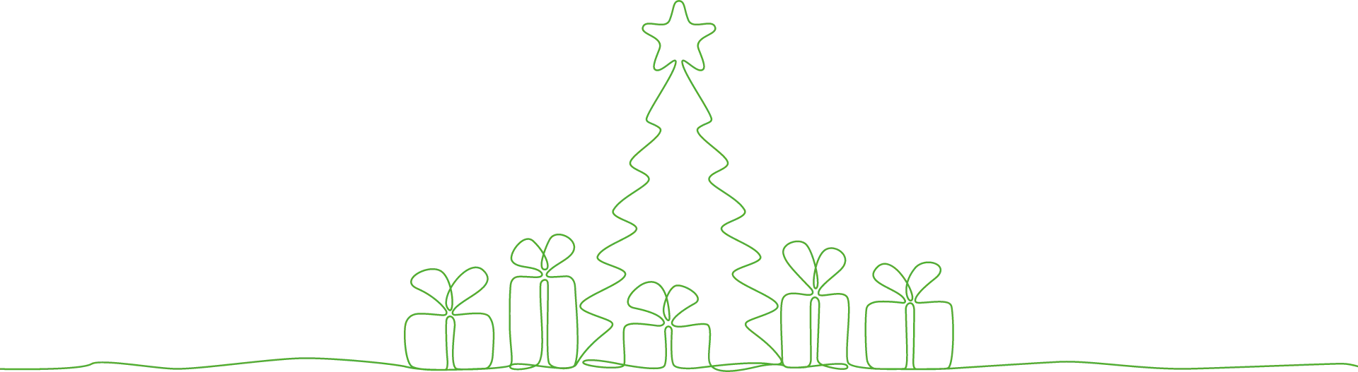 Illustration eines Weihnachtsbaums mit Geschenken in grüner Linie